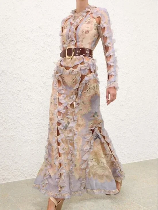 Pastel Floral Ruffled Cutout Dress - Picture 13 of 14